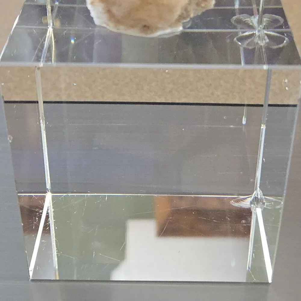 Clear Quartz Crystal Geode Mineral Specimen Display Piece on Cube Base READ